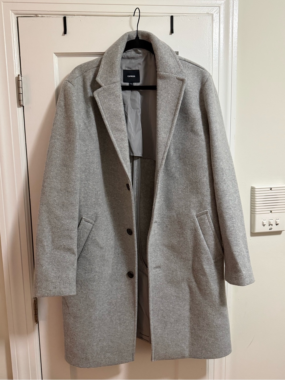 Express Men's Gray Wool-Blend Overcoat